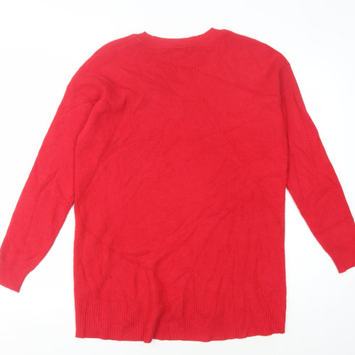 Roman Women's Red V-Neck Pullover Jumper Size 16