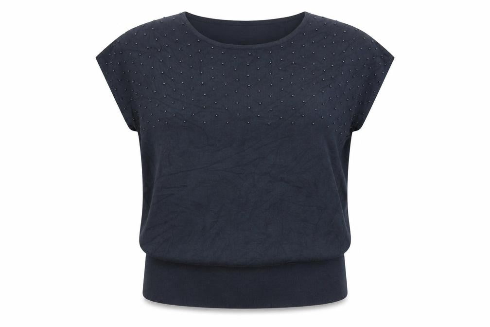 Front view of Isle Blue XL Women's Beaded jumper