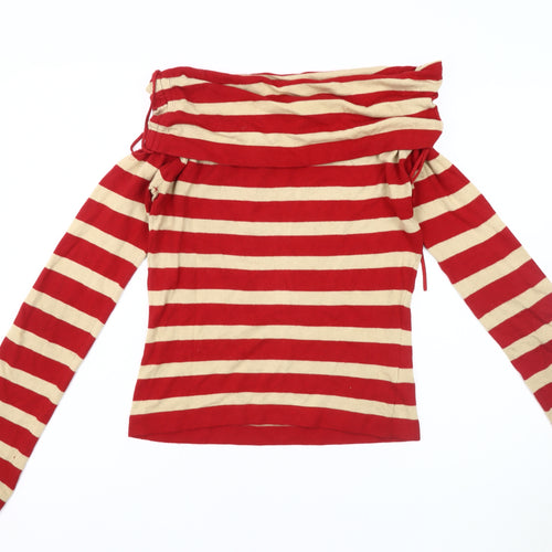 BY MNG Women's Beige & Red Striped Boat Neck Jumper L