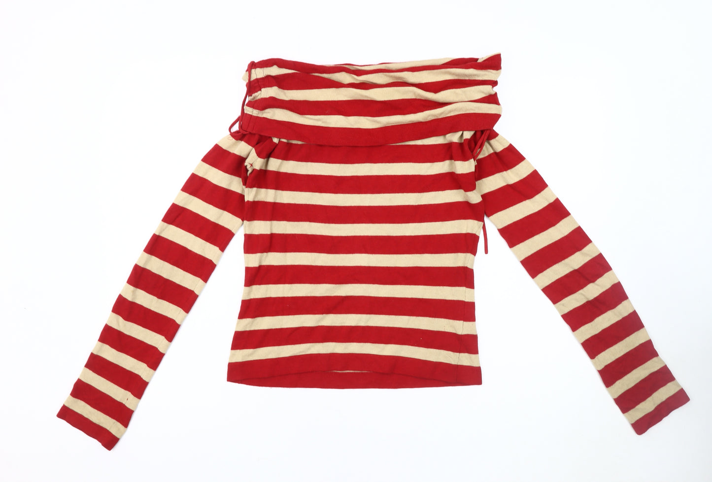 BY MNG Women's Beige & Red Striped Boat Neck Jumper L