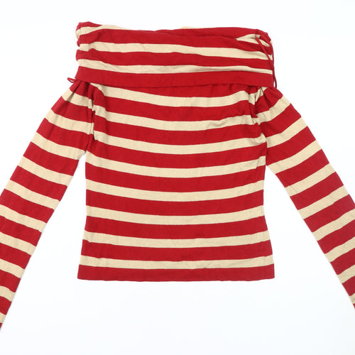BY MNG Women's Beige & Red Striped Boat Neck Jumper L