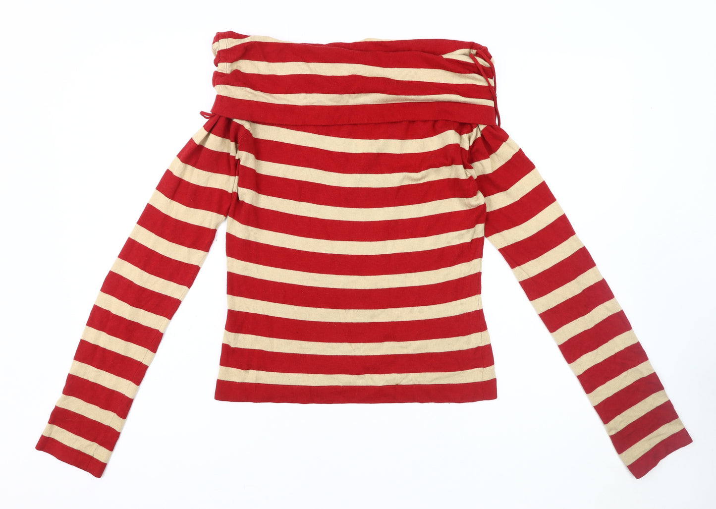 BY MNG Women's Beige & Red Striped Boat Neck Jumper L