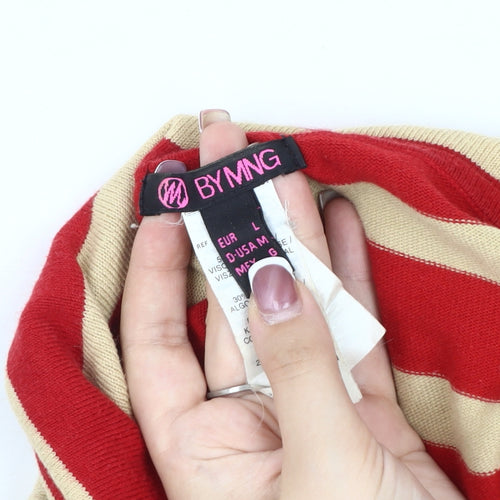 BY MNG Women's Beige & Red Striped Boat Neck Jumper L