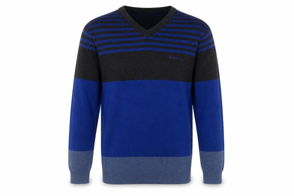 Front view of Lee Cooper men’s blue striped jumper l