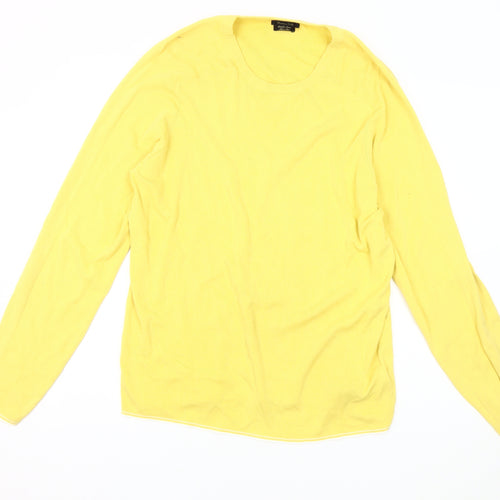 Massimo Dutti Women's Yellow Cotton Pullover Jumper L
