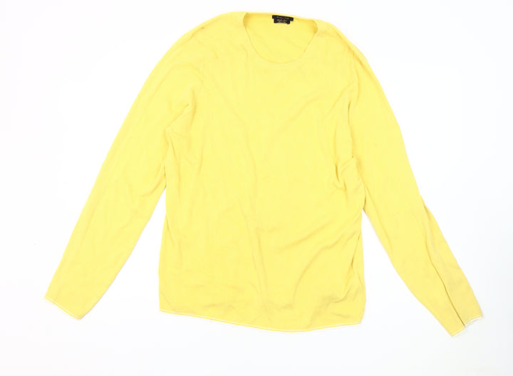 Massimo Dutti Women's Yellow Cotton Pullover Jumper L