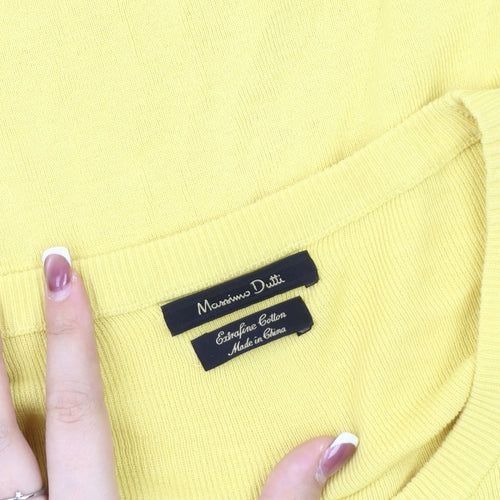 Massimo Dutti Women's Yellow Cotton Pullover Jumper L