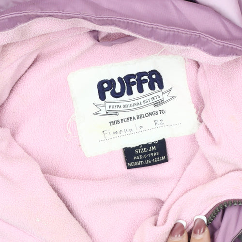 PUFFA Girls Purple Puffer Jacket Age 6-7 Hooded Zip Casual