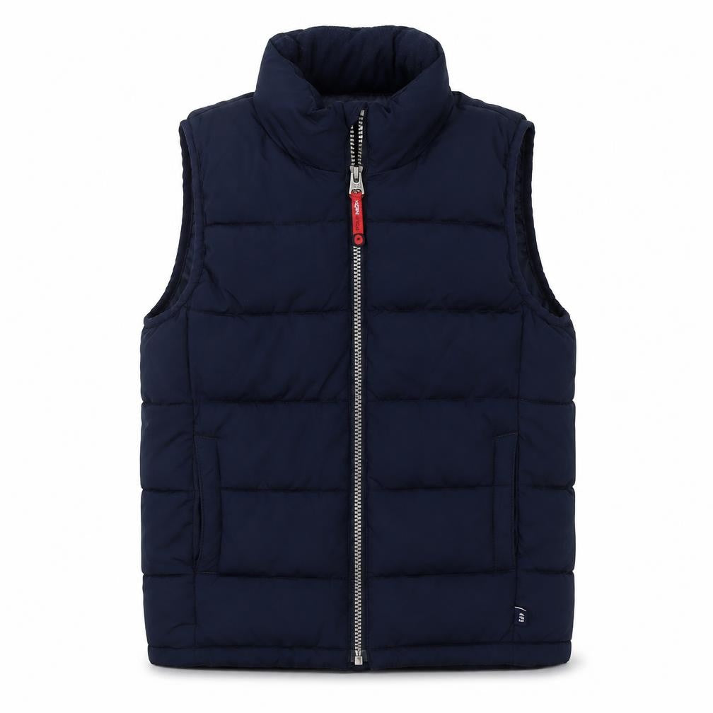 Front view of Gap boys’ blue puffer jacket s winter water resistant