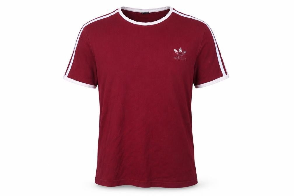 Front view of adidas Men's Red Crew Neck Logo T-Shirt, size M