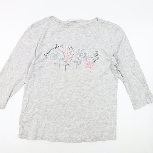 Cotton Traders Women’s Grey Floral T-Shirt Size 10
