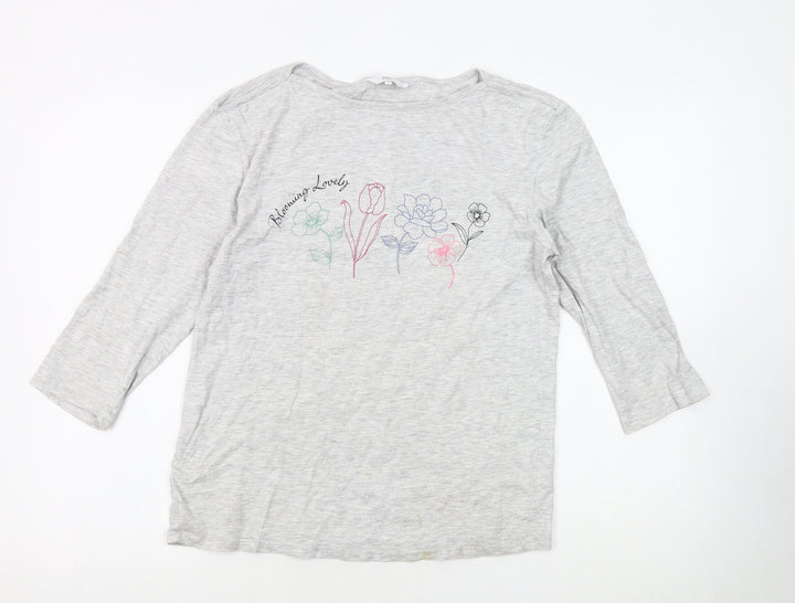 Cotton Traders Women’s Grey Floral T-Shirt Size 10