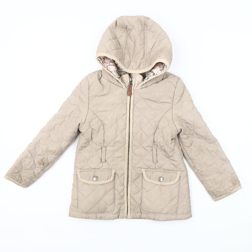 Jasper Conran Girls Beige Quilted Hooded Coat, Size 4-5
