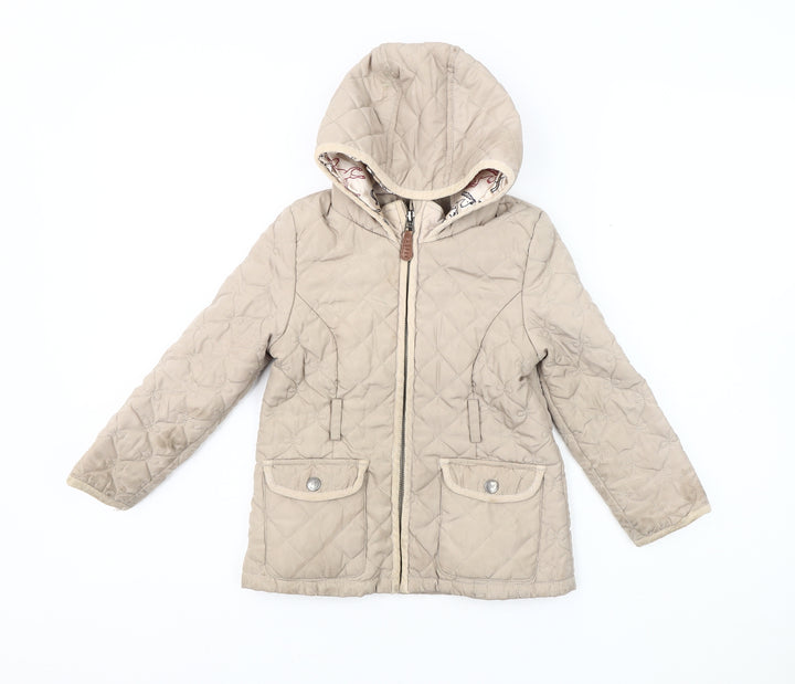 Jasper Conran Girls Beige Quilted Hooded Coat, Size 4-5