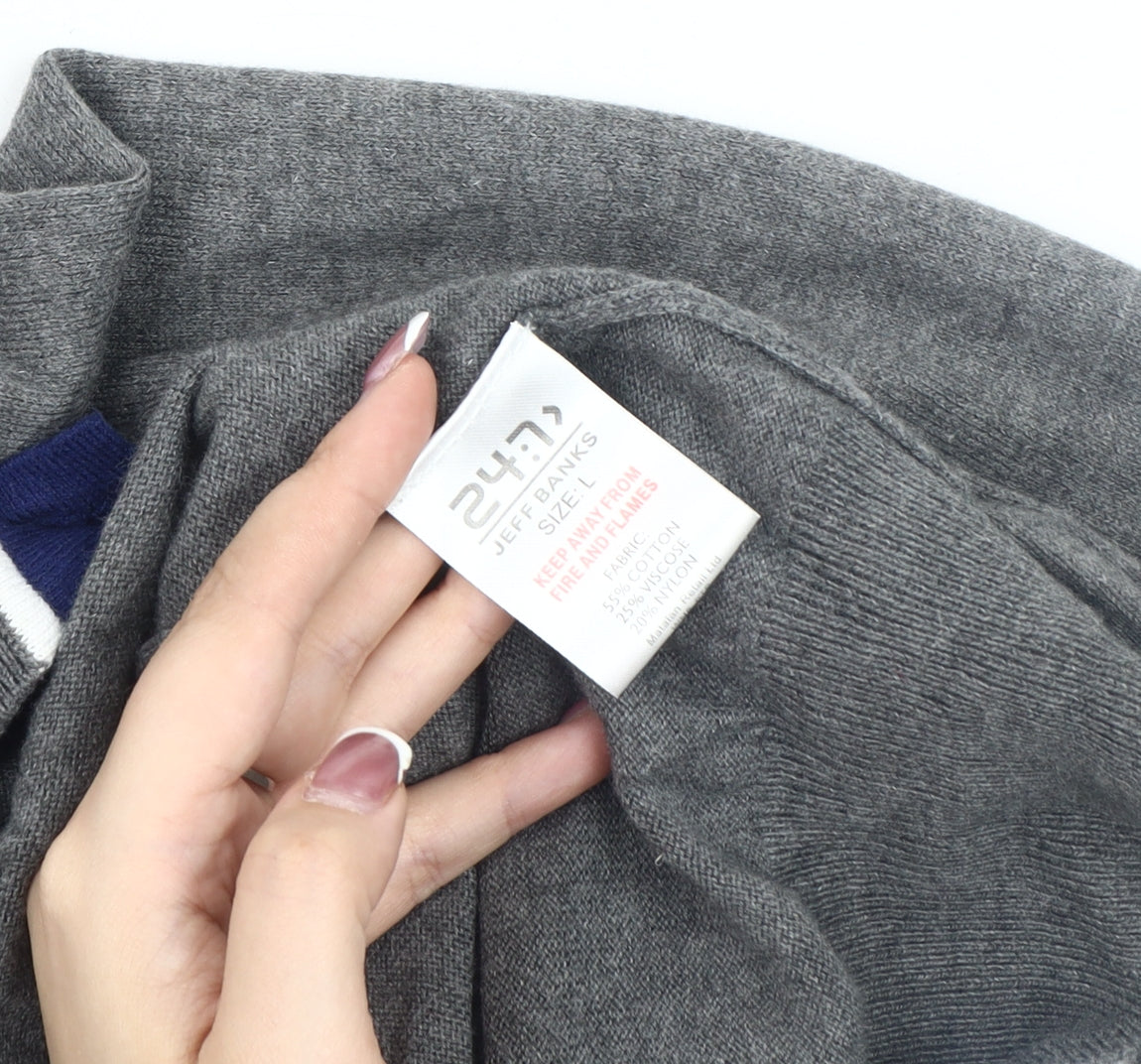 Jeff Banks Men's Grey V-Neck Cardigan, L, Classic Style – Preworn