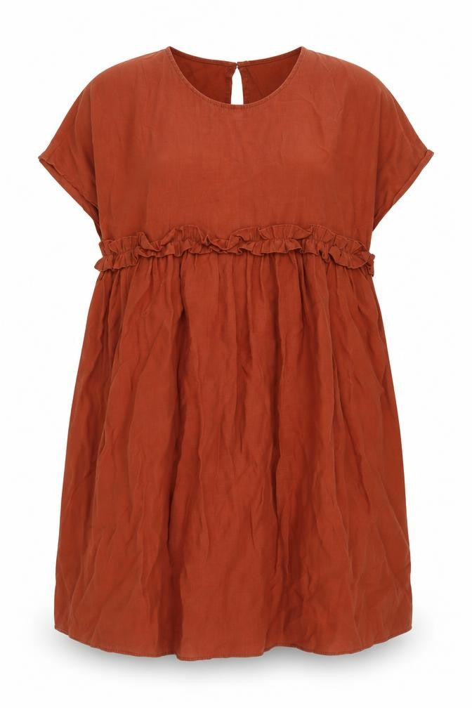 Front view of Apricot Women's Brown Knee Length Shift Dress