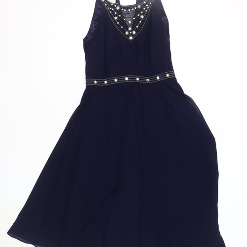 Monsoon Women's Blue Beaded Cocktail Dress Size 8