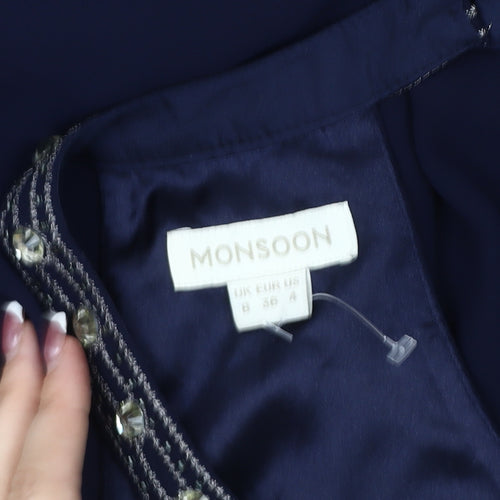 Monsoon Women's Blue Beaded Cocktail Dress Size 8