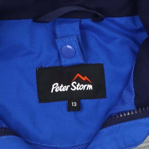 Peter Storm Boys Blue Colourblock Rain Coat 13 Years Hooded