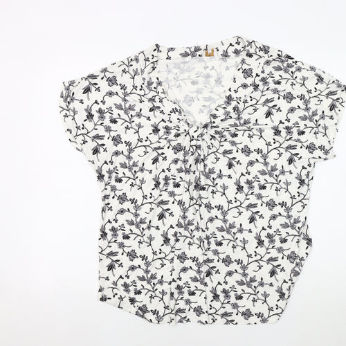 East Women's Ivory Floral V-Neck Top Size 16