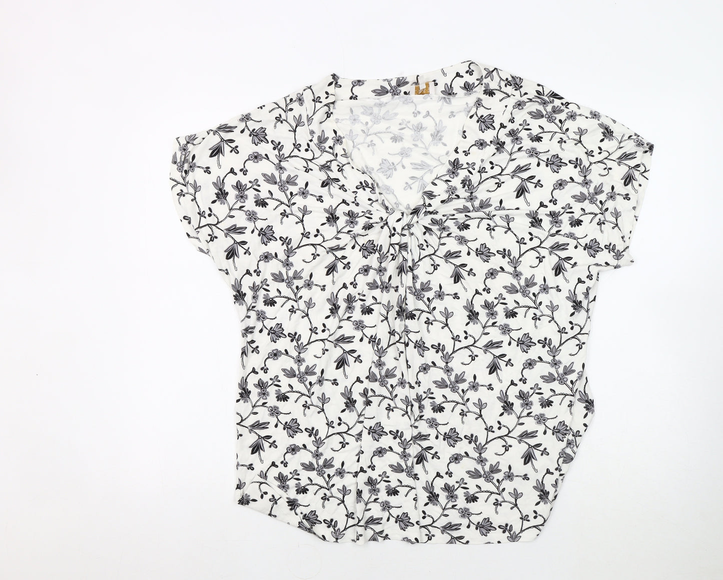 East Women's Ivory Floral V-Neck Top Size 16