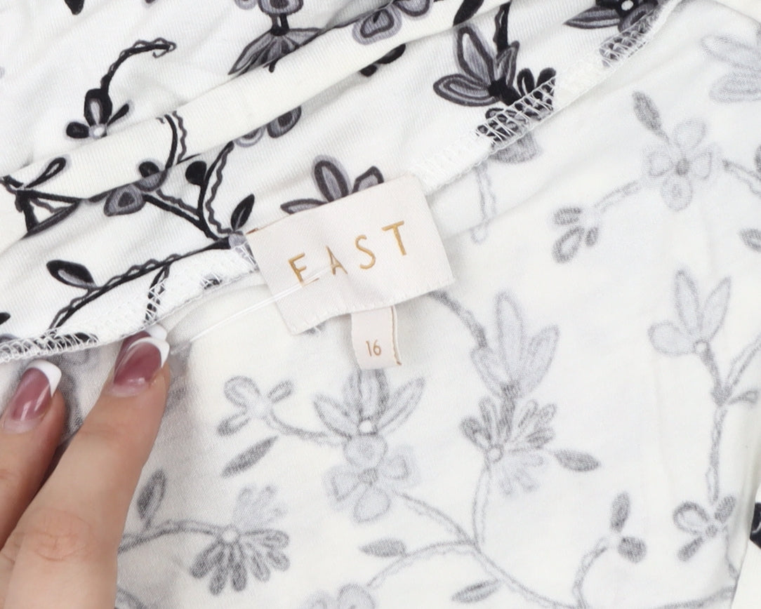 East Women's Ivory Floral V-Neck Top Size 16