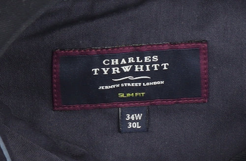Charles Tyrwhitt Men's Blue Wool Slim Fit Trousers