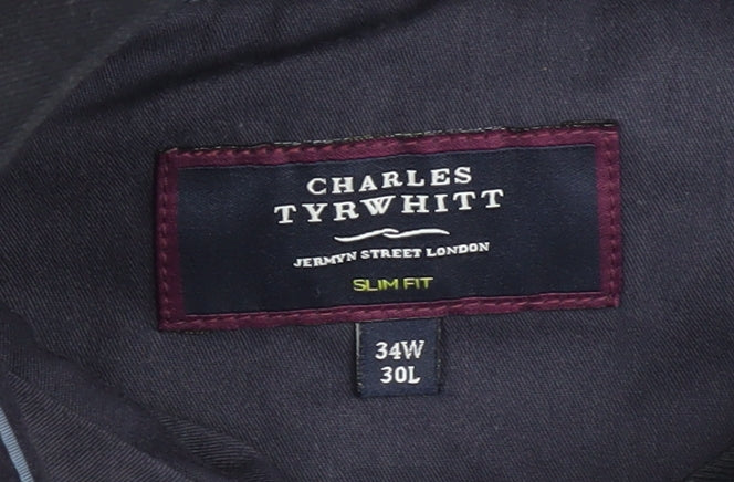 Charles Tyrwhitt Men's Blue Wool Slim Fit Trousers