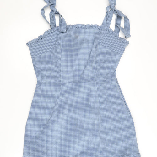 Missguided Women's Blue Check Slip Dress Size 14 Tall