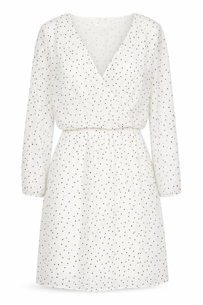 Front view of H&M Maternity White Polka Dot Wrap Dress M