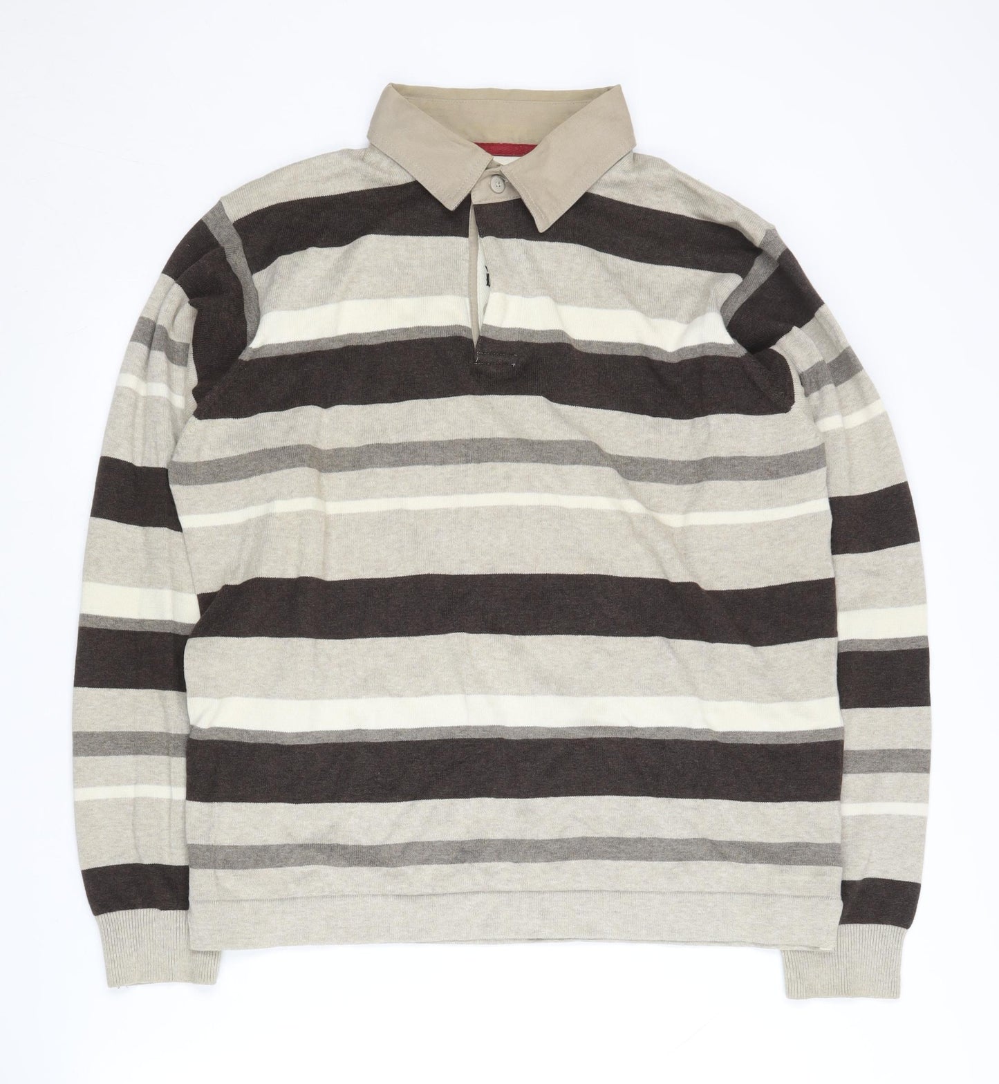 Marks and Spencer Men's Beige Striped Polo Shirt M