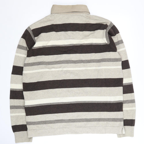 Marks and Spencer Men's Beige Striped Polo Shirt M
