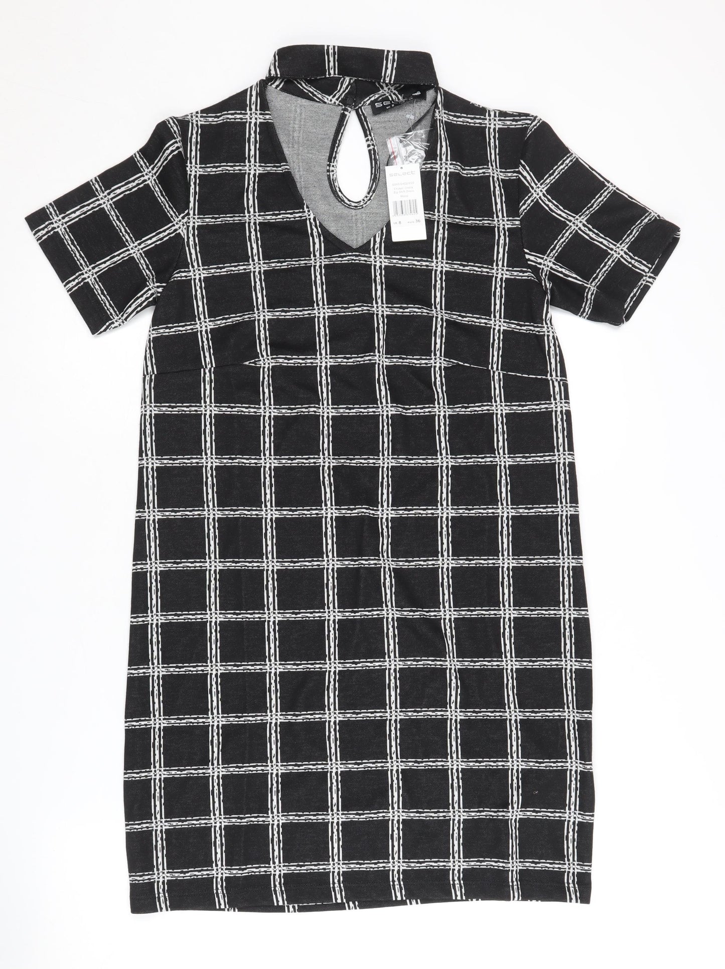 Select Women's Black Check Shift Dress, Size 8
