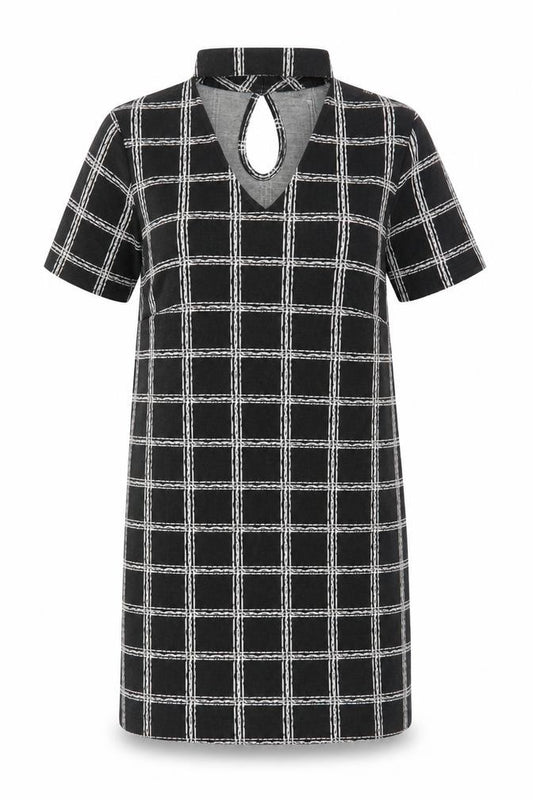 Front view of Select Women's Black Check Shift Dress, size 8