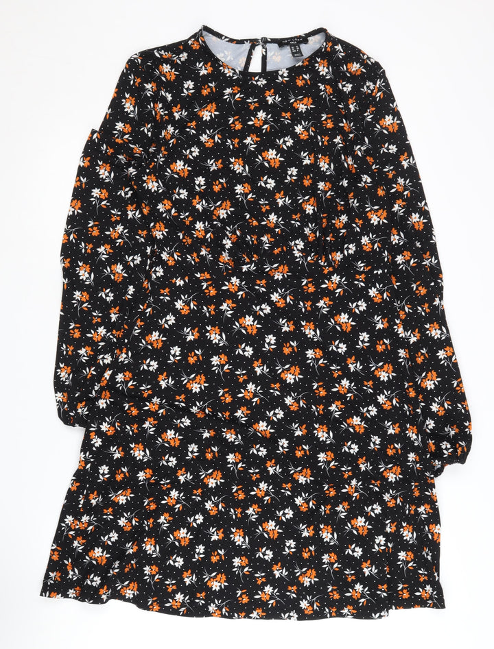 New Look Women's Black Floral A-Line Dress Size 12