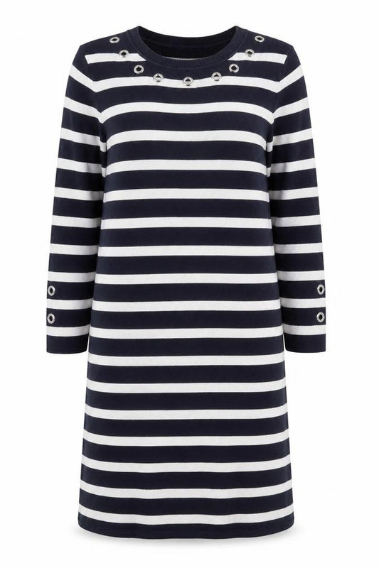 Front view of Marks & Spencer Women's Black Striped Shift Dress