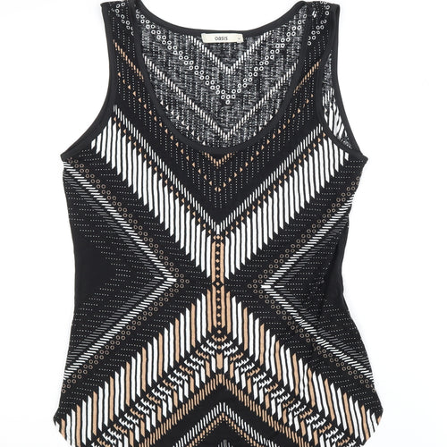 Oasis Women's Black Geometric Beaded Tank Top M