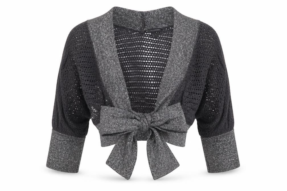 Front view of Mango Women's Black Open-Knit Shrug L