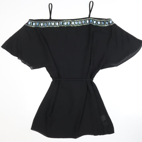 Next Women's Black Off-the-Shoulder Beaded Blouse UK 16