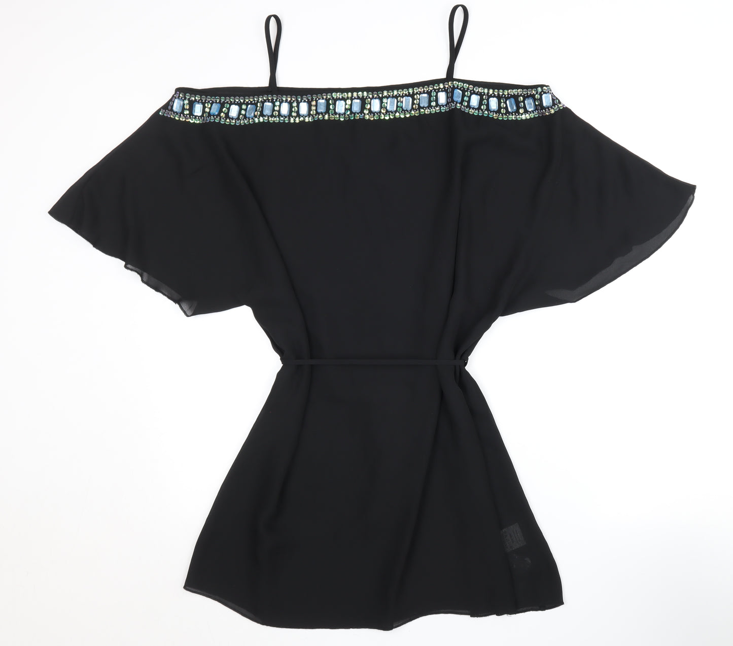 Next Women's Black Off-the-Shoulder Beaded Blouse UK 16