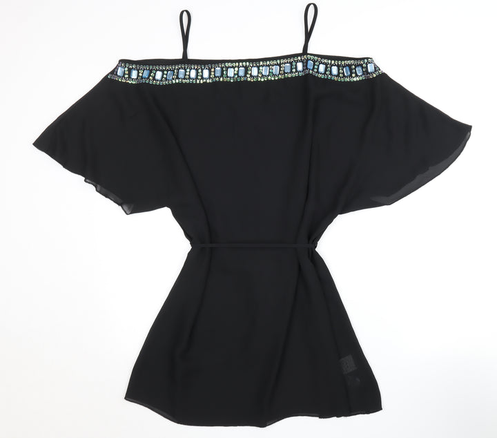 Next Women's Black Off-the-Shoulder Beaded Blouse UK 16