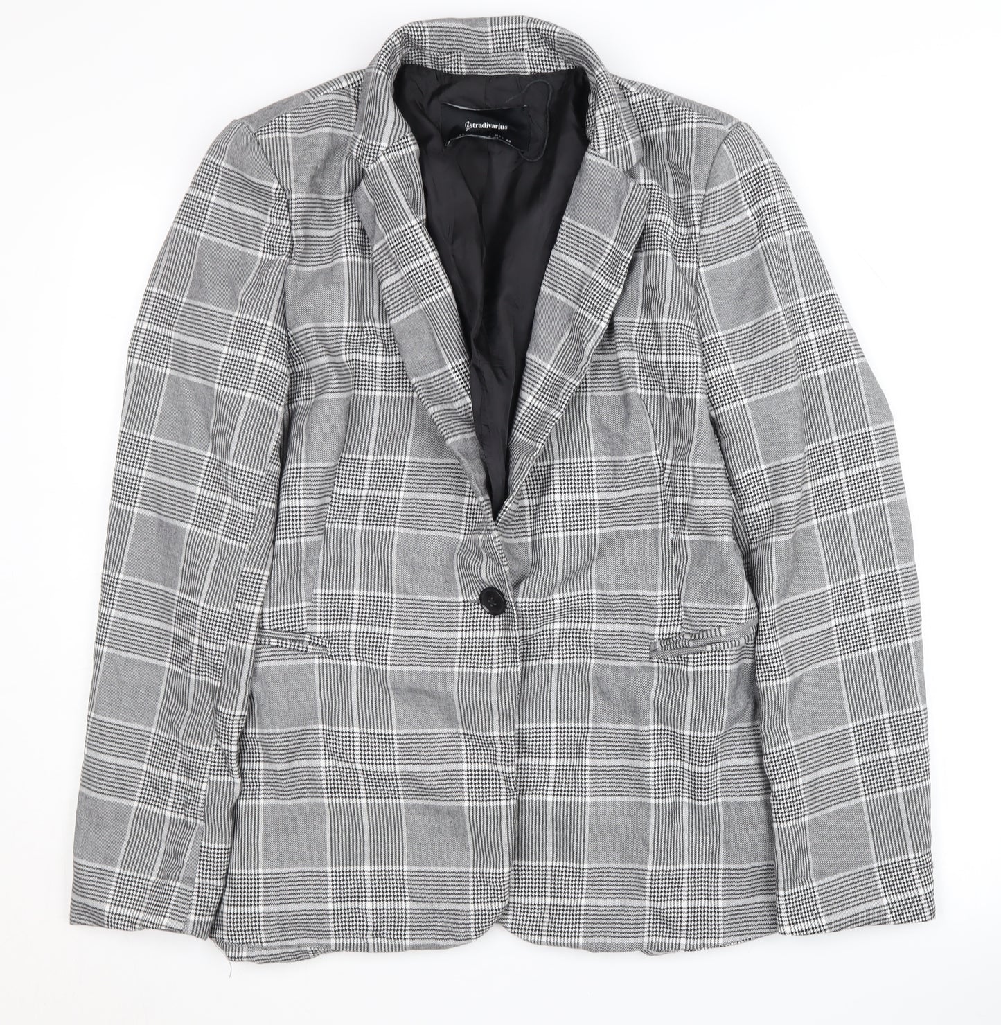 Stradivarius Women's Grey Check Blazer Suit Jacket Size 12