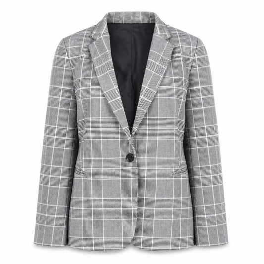 Front view of Stradivarius Women's Grey Check suit jacket, size 12
