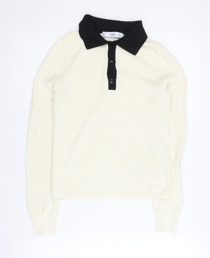 MNG Women's Ivory Collared Long Sleeve Jumper