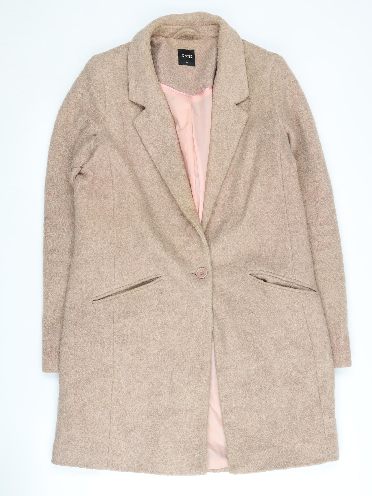 Oasis Women's Beige Medium Single-Breasted Wool Blend Coat
