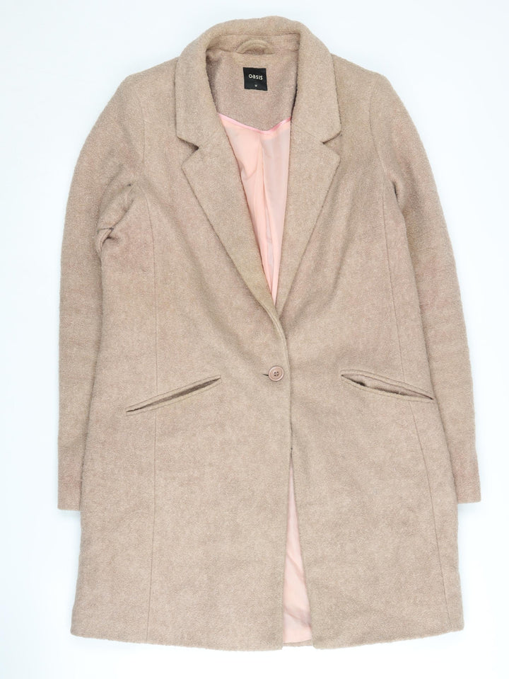 Oasis Women's Beige Medium Single-Breasted Wool Blend Coat