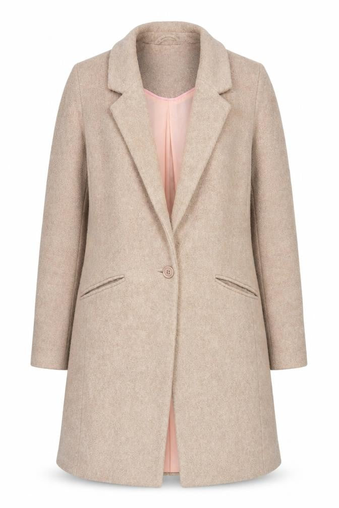 Front view of Oasis Women's Beige Medium Single-Breasted Wool Blend Coat