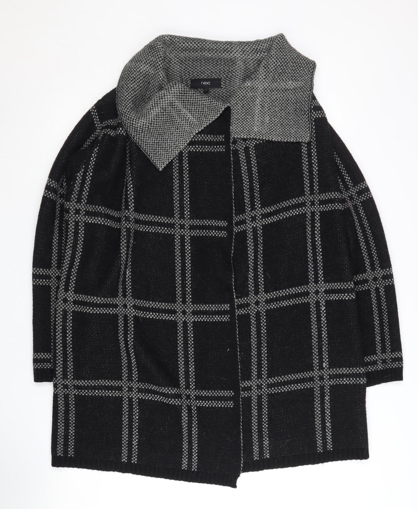 Next Women's Black Check Collared Open Front Cardigan, Size L