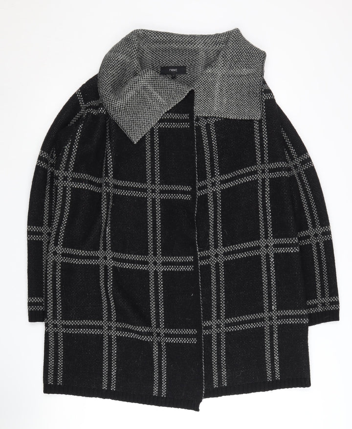 Next Women's Black Check Collared Open Front Cardigan, Size L