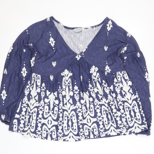 Next Women's Blue Geometric Tunic Blouse, Size 8 Petite
